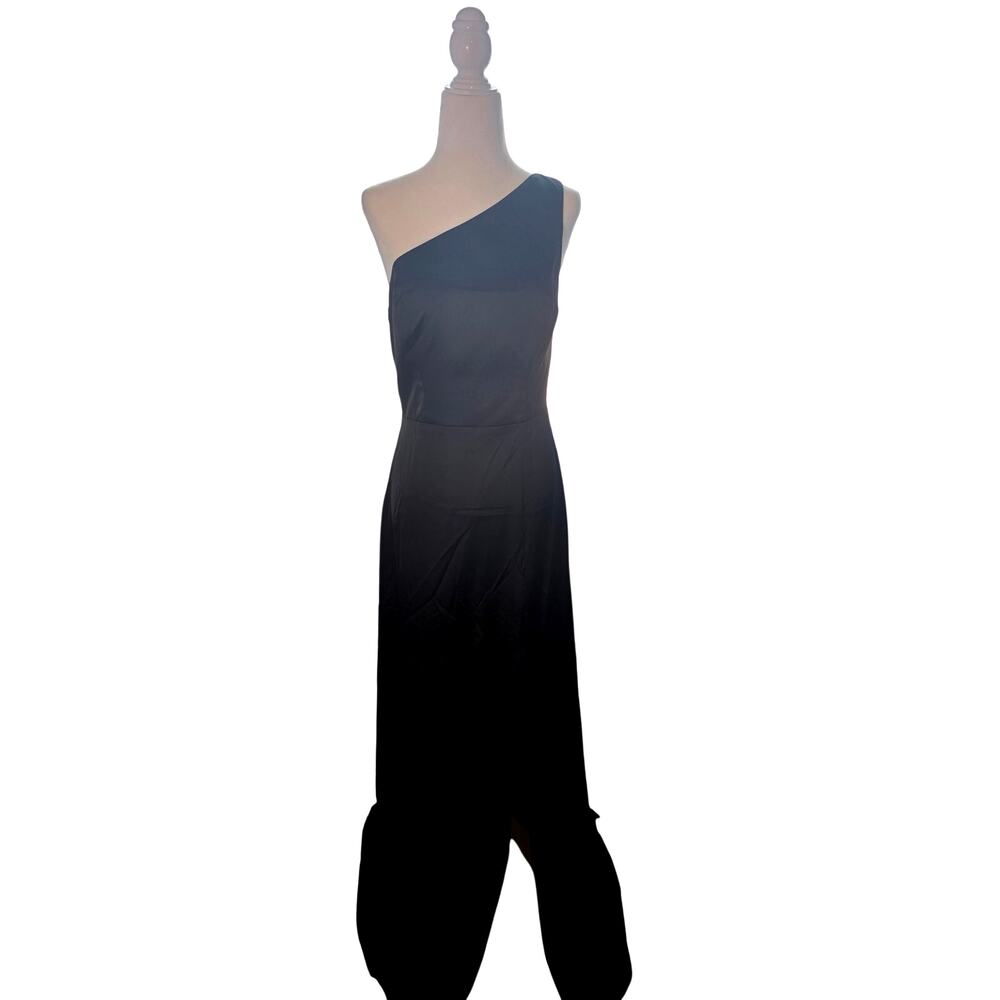 Birdy Grey Women's Small Black One Shoulder Satin Bridesmaid Cocktail Dress